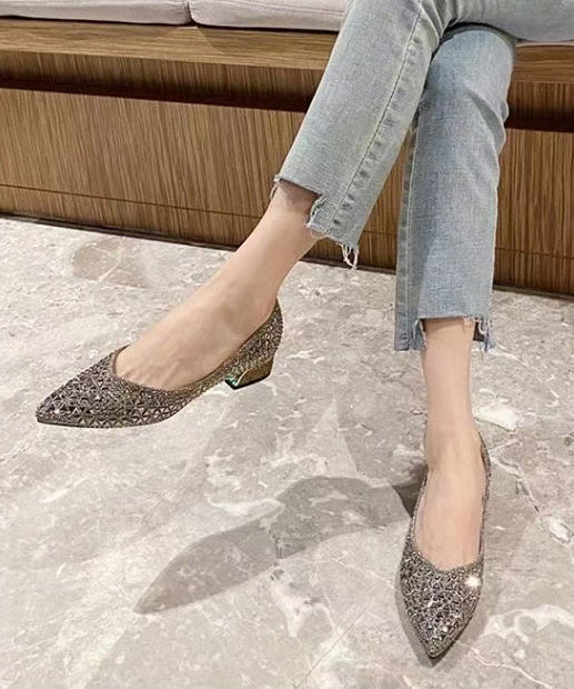 Silvery Sparkly High Heels Chunky Faux Leather Stylish High Heels