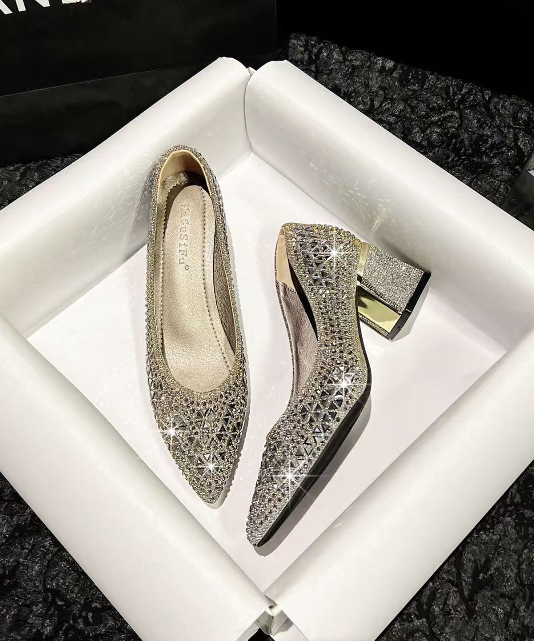 Silvery Sparkly High Heels Chunky Faux Leather Stylish High Heels
