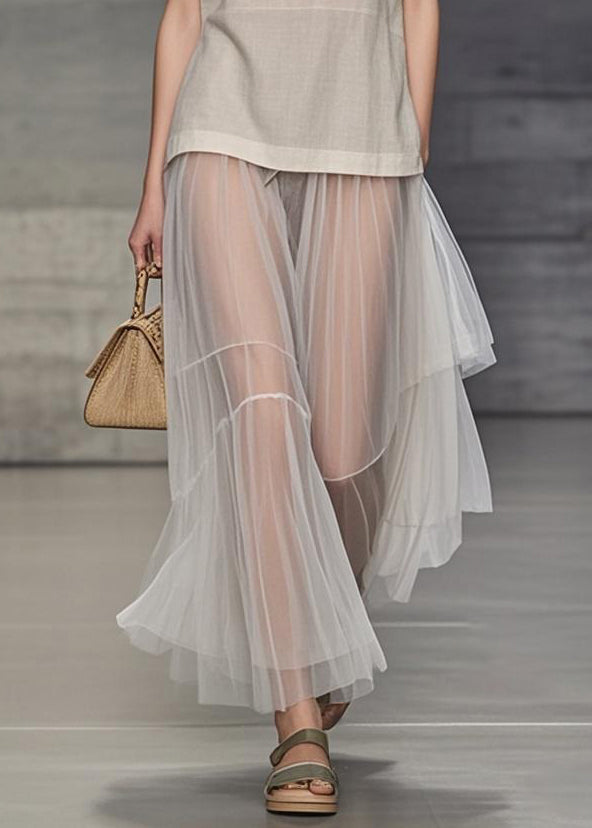 Simple Apricot O Neck Tulle Patchwork Long Dress Summer