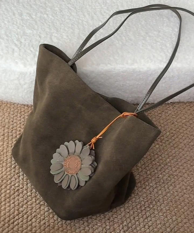 Simple Army Green Large Capacity Drawstring Fine Suede Shoulder Bags