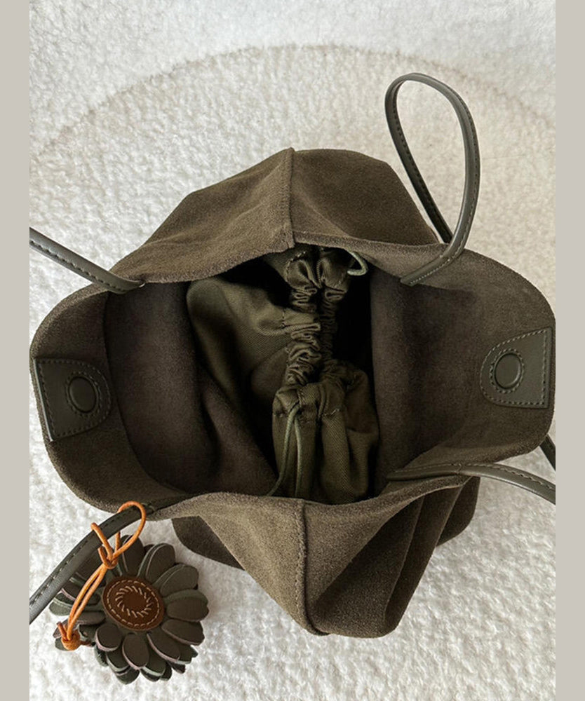 Simple Army Green Large Capacity Drawstring Fine Suede Shoulder Bags