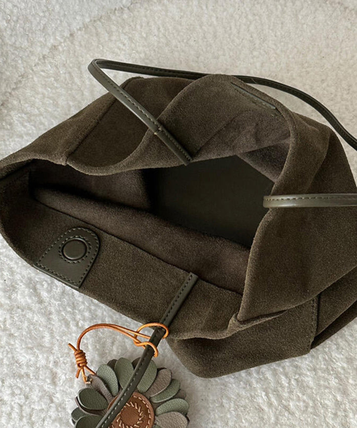 Simple Army Green Large Capacity Drawstring Fine Suede Shoulder Bags