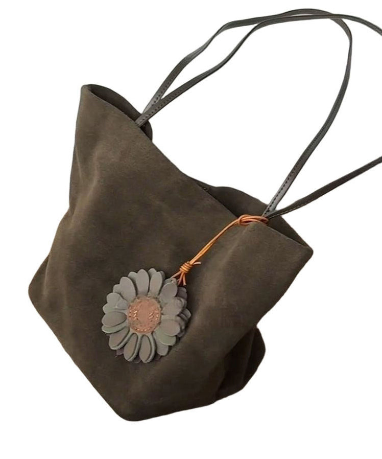 Simple Army Green Large Capacity Drawstring Fine Suede Shoulder Bags