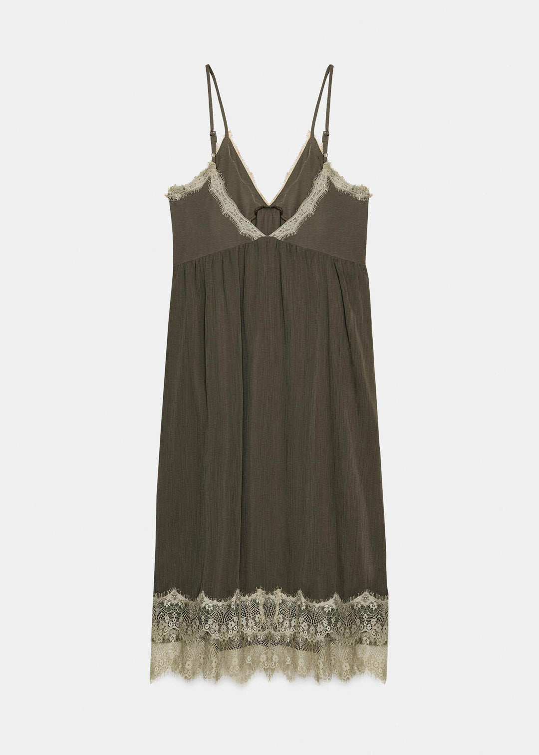 Simple Army Green V Neck Patchwork Lace Spaghetti Strap Dress Summer