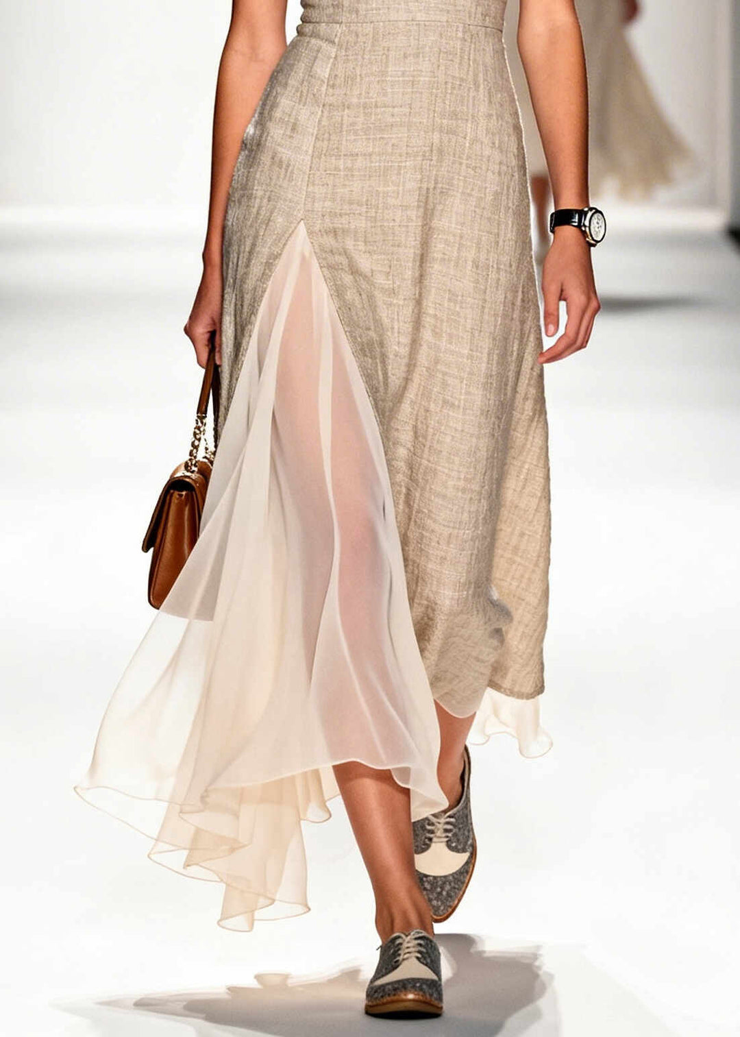 Simple Beige Asymmetrical Patchwork Linen Mini Dress Summer