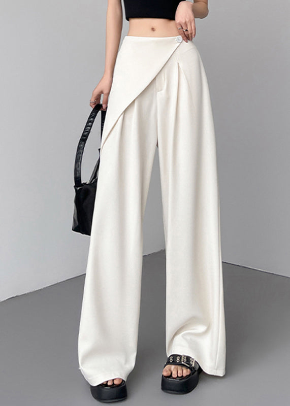 Simple Beige High Waist Patchwork Wide Leg Pants Summer