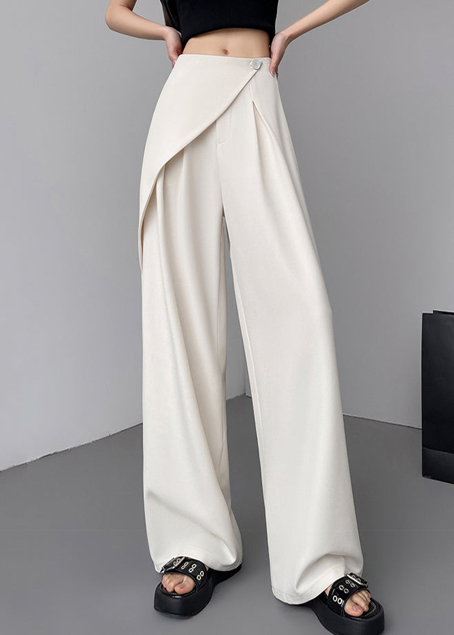 Simple Beige High Waist Patchwork Wide Leg Pants Summer