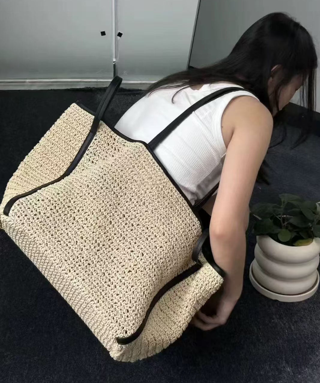 Simple Beige Large Capacity Straw Woven Shoulder Bags