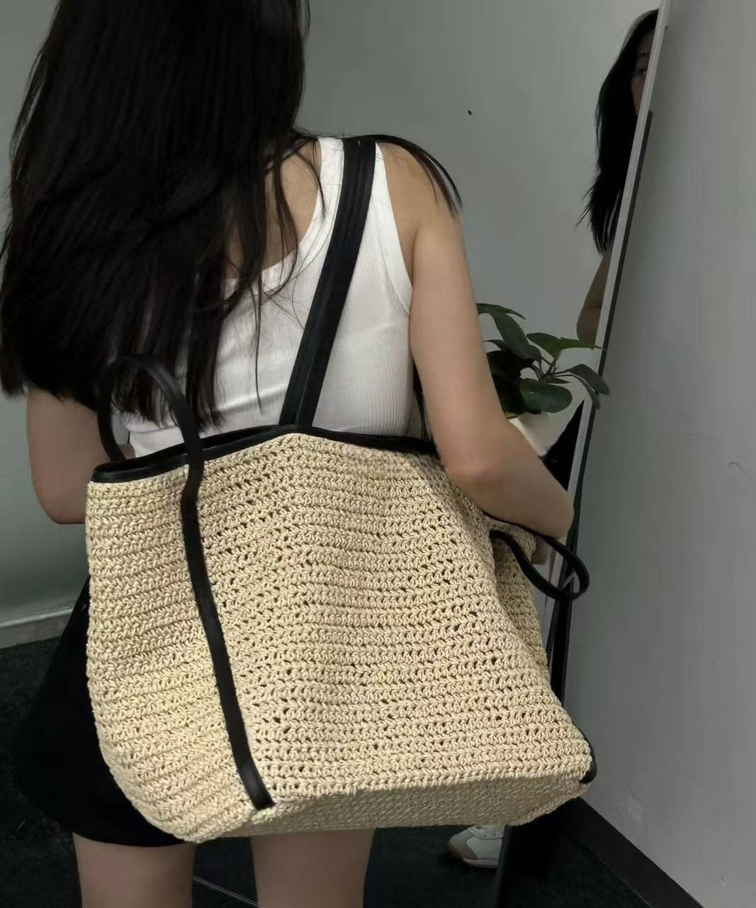 Simple Beige Large Capacity Straw Woven Shoulder Bags