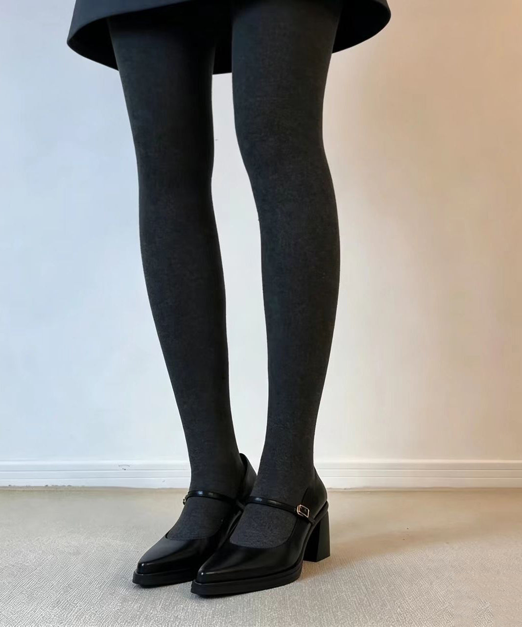 Simple Black Buckle Strap Faux Leather Chunky High Heels