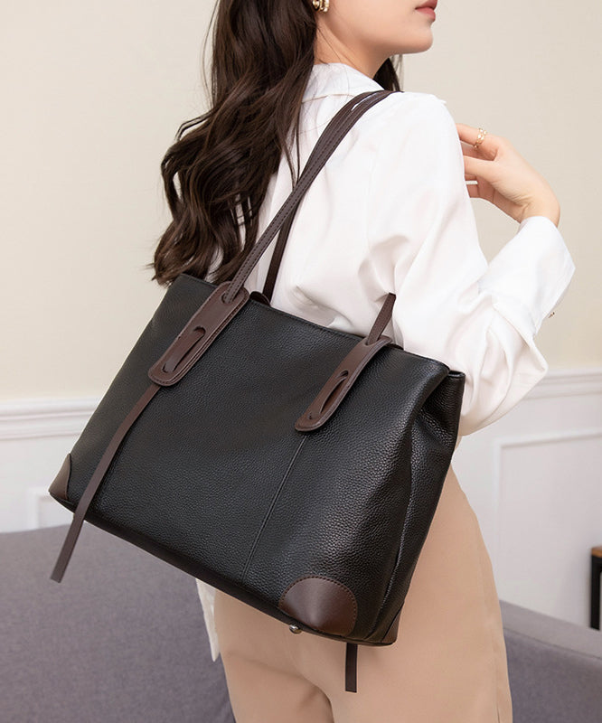 Simple Black Coffee Large Capacity Faux Leather Shoulder Bag
