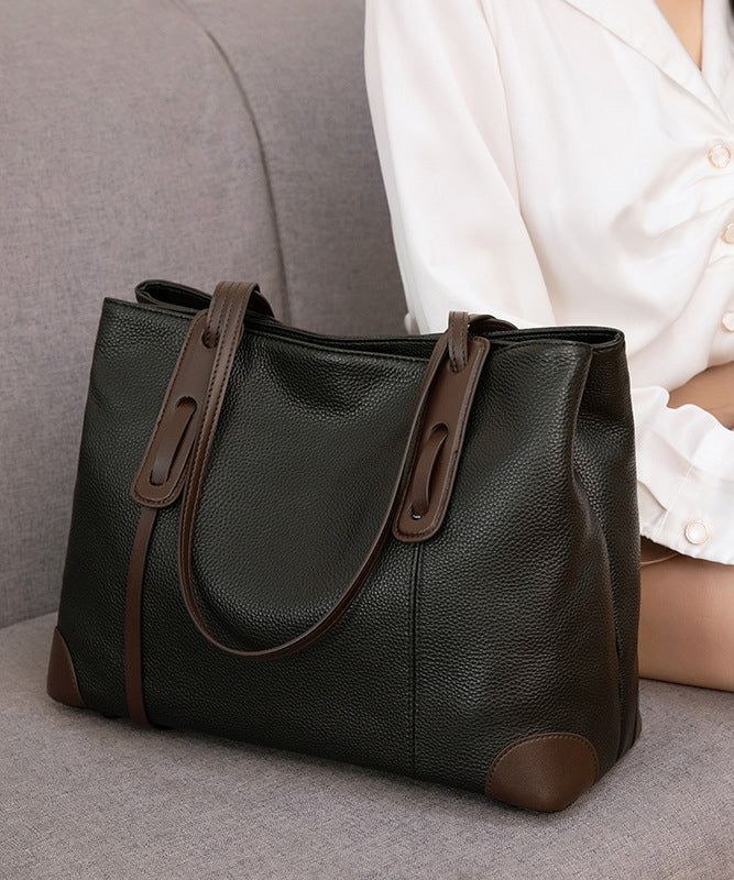 Simple Black Coffee Large Capacity Faux Leather Shoulder Bag