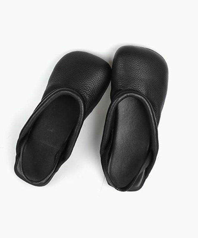 Simple Black Flat Sandals Platform Cowhide Leather Slide Sandals