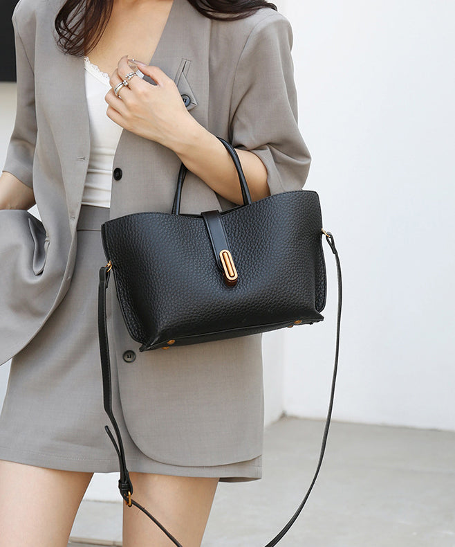 Simple Black Large Capacity Faux Leather Tote Handbag