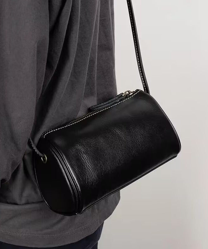 Simple Black Solid Durable Faux Leather Round Bag