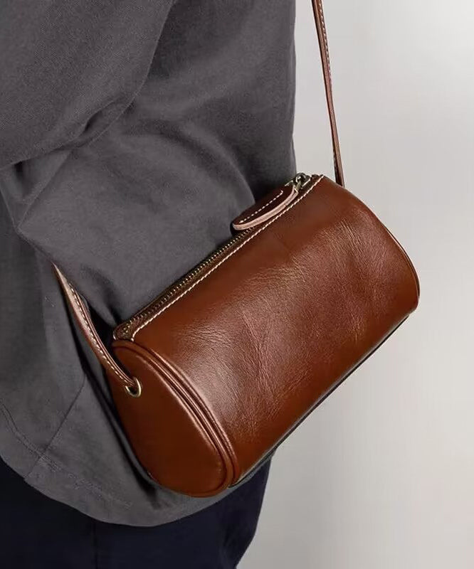 Simple Black Solid Durable Faux Leather Round Bag