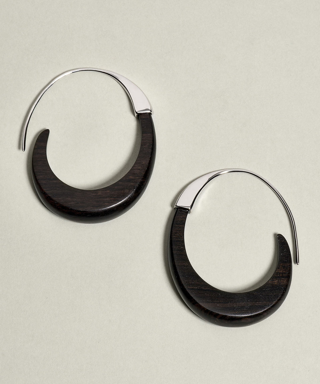 Simple Black Sterling Silver Sandalwood Hoop Earrings