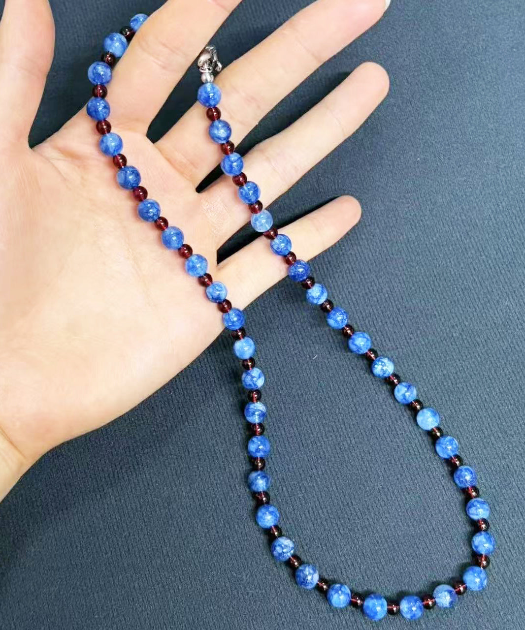 Simple Blue Natural Stone Beading Gratuated Bead Necklace