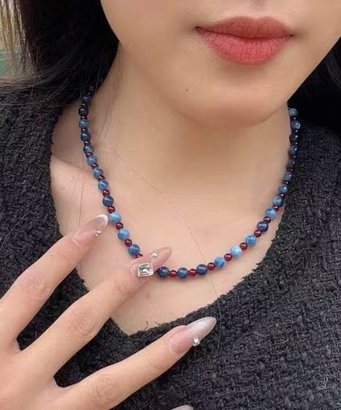 Simple Blue Natural Stone Beading Gratuated Bead Necklace