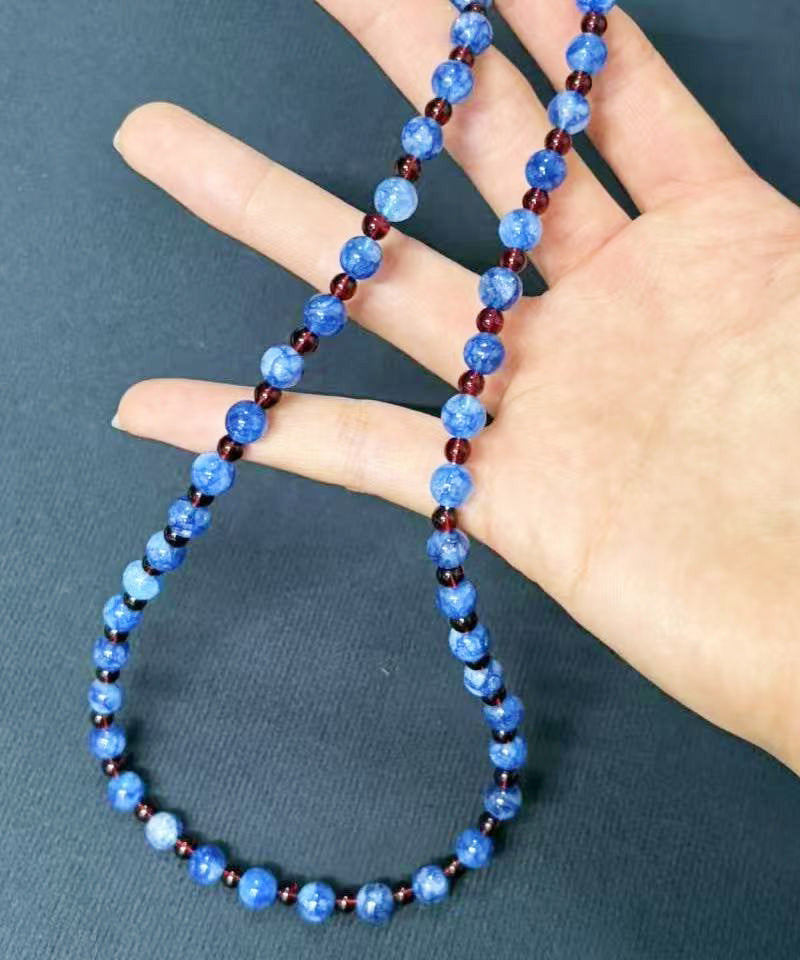 Simple Blue Natural Stone Beading Gratuated Bead Necklace