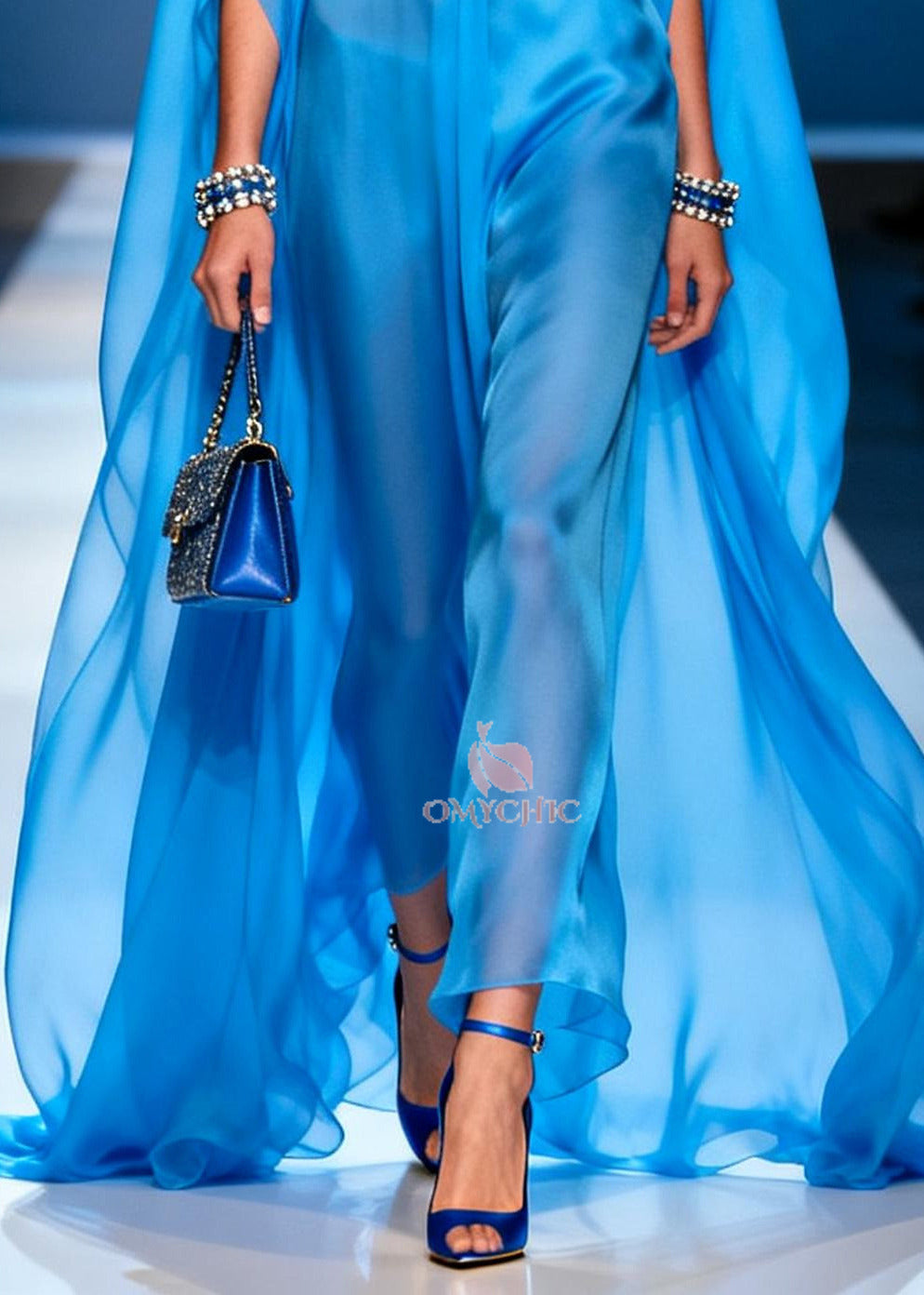 Simple Blue Oversized Draping Chiffon Holiday Dress Summer
