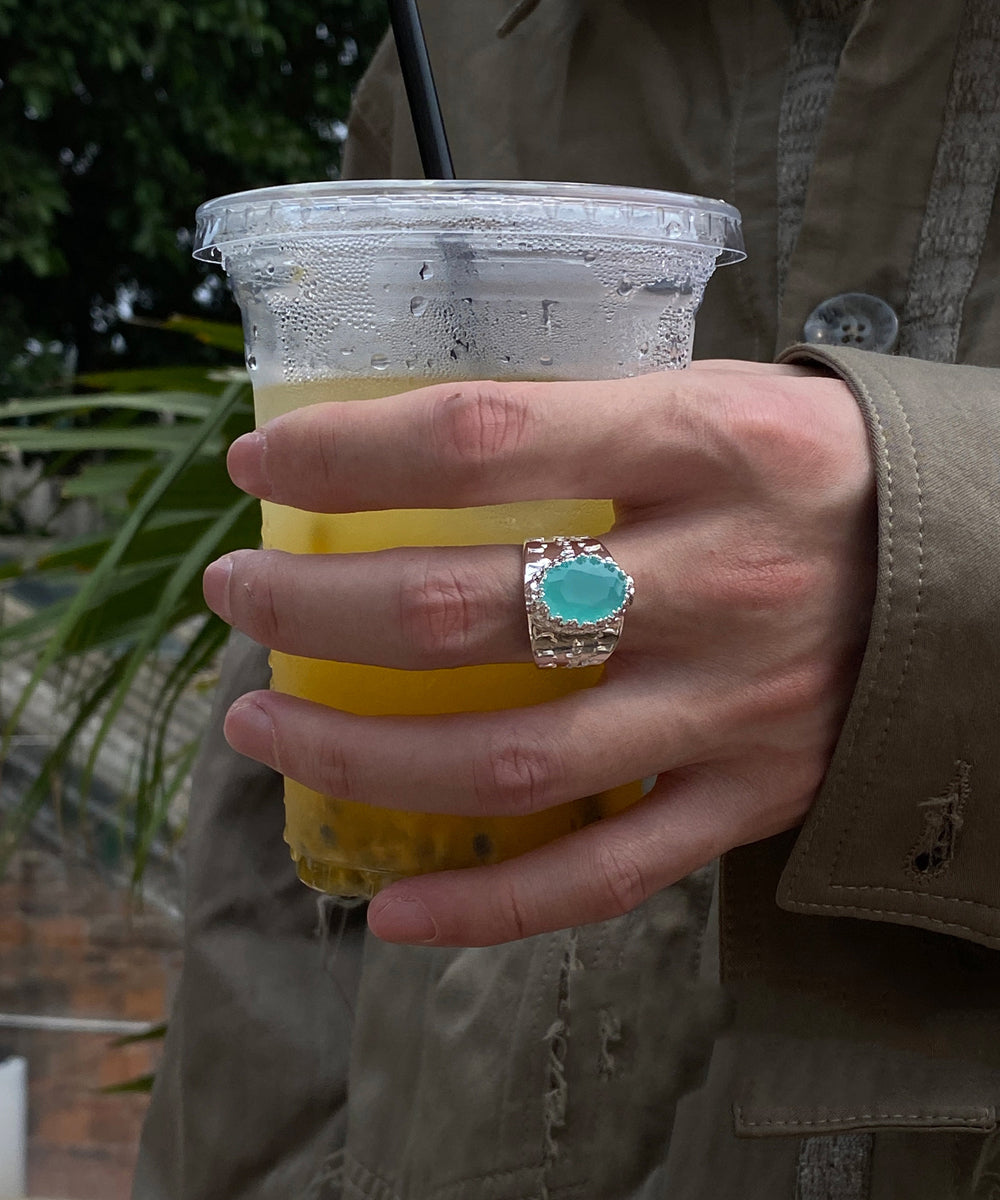 Simple Blue Stainless steel Crystal Rings