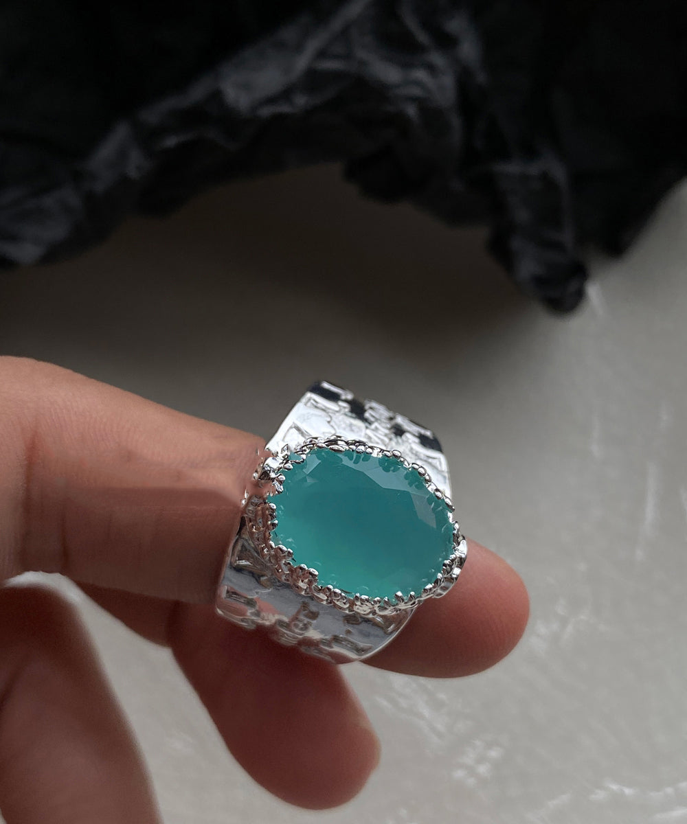 Simple Blue Stainless steel Crystal Rings