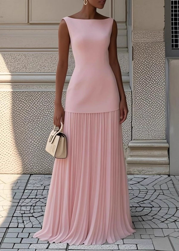 Simple Blue Wrinkled Solid Tops And Skirts Two Pieces Set Sleeveless