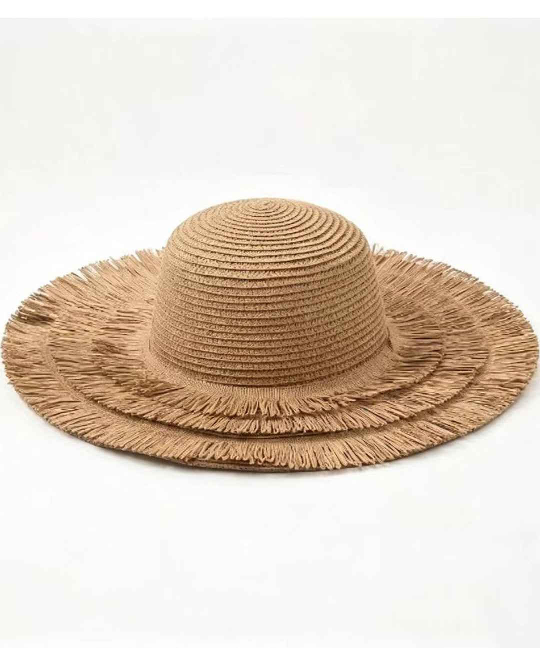 Simple Brown Large Capacity Straw Woven Floppy Sun Hat And Shoulder Handbag Two Pieces Set
