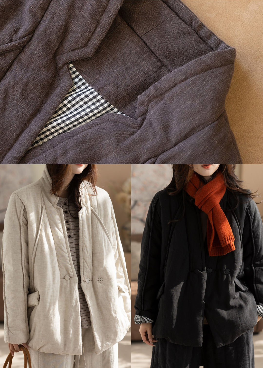 Simple Brown Oversized Fine Cotton Filled Trench Winter