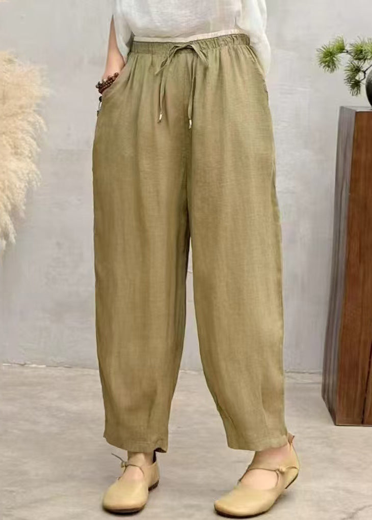 Simple Brown Oversized Linen Harem Pants Summer