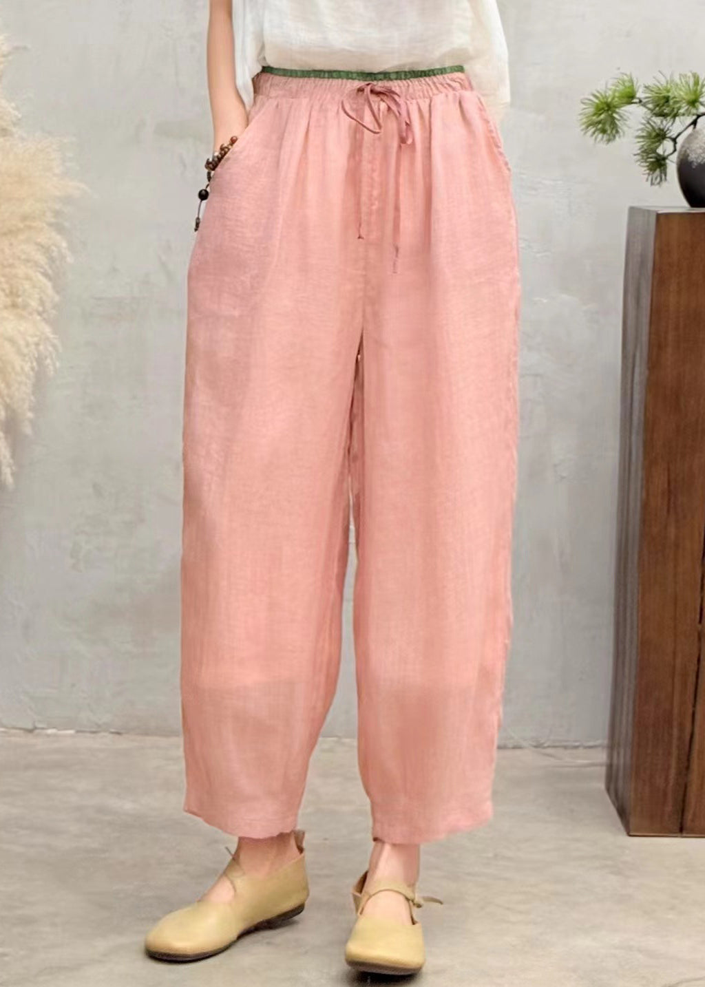 Simple Brown Oversized Linen Harem Pants Summer