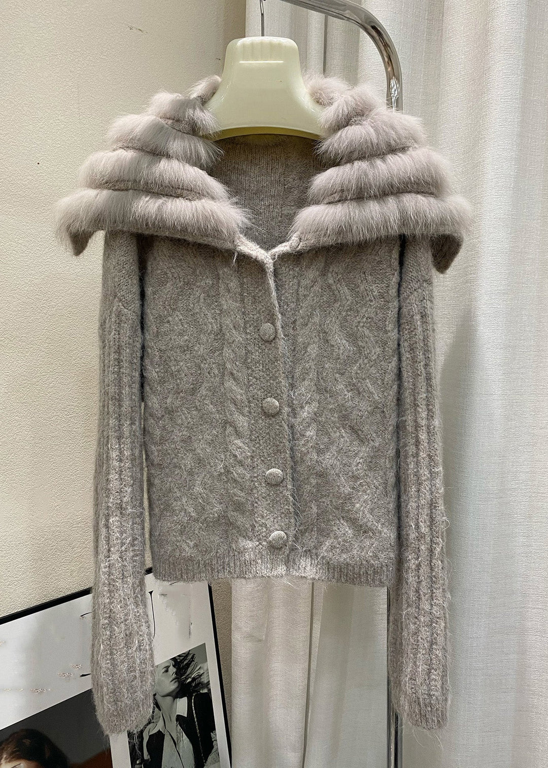 Simple Camel Sailor Collar Zippered Cotton Knit Cardigan Winter