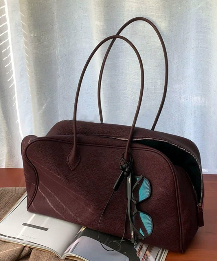 Simple Chocolate Zippered Large Capacity Leather Shoulder Bags