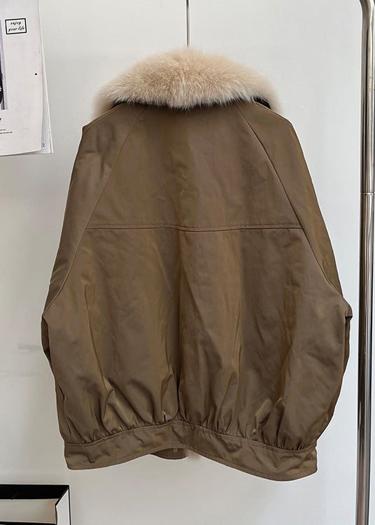 Simple Coffee Fur Collar Removable Pockets Duck Down Parka