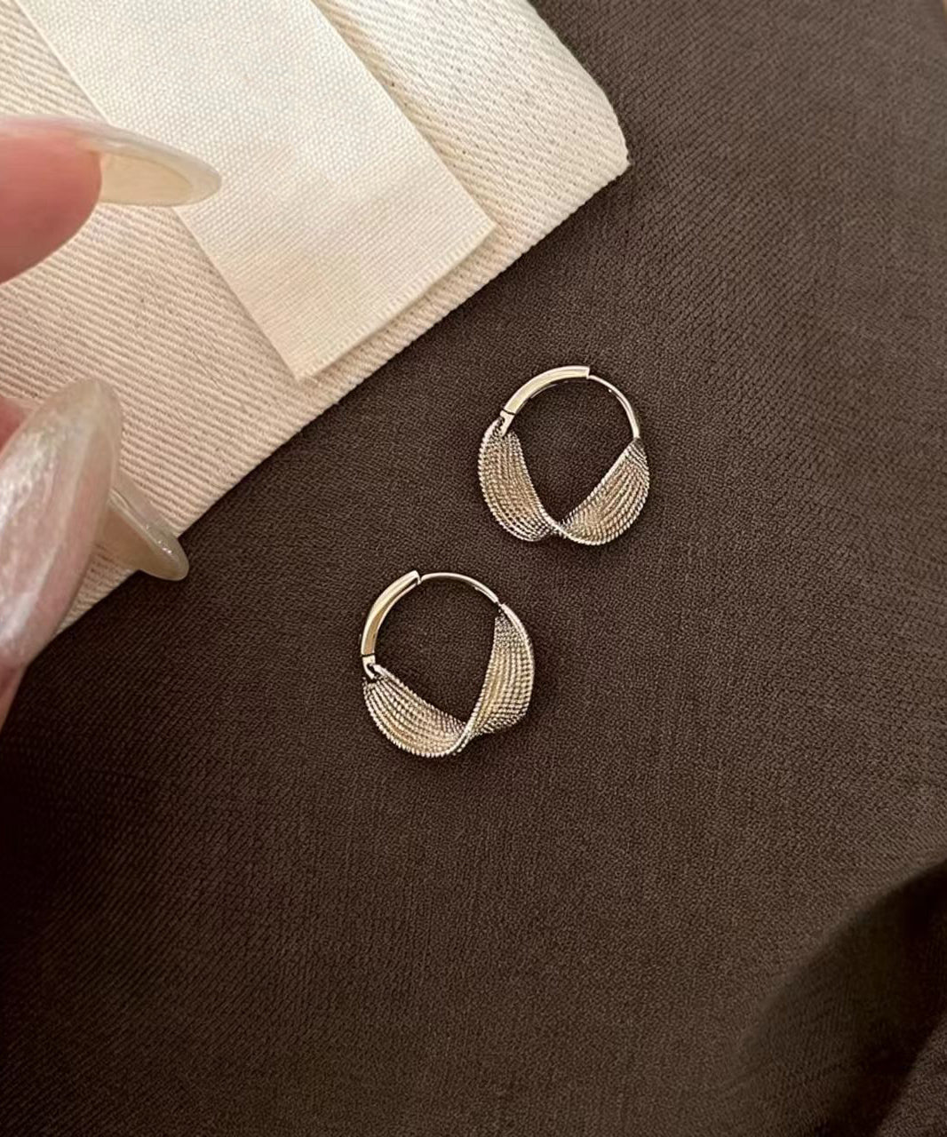 Simple Coffee Gold Twisted Texture Gold Plated Hoop Earrings