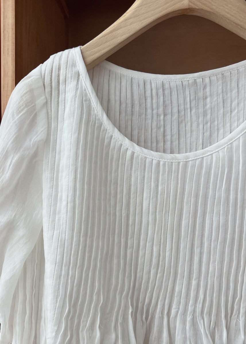 Simple Coffee O Neck Wrinkled Linen Shirt Half Sleeve