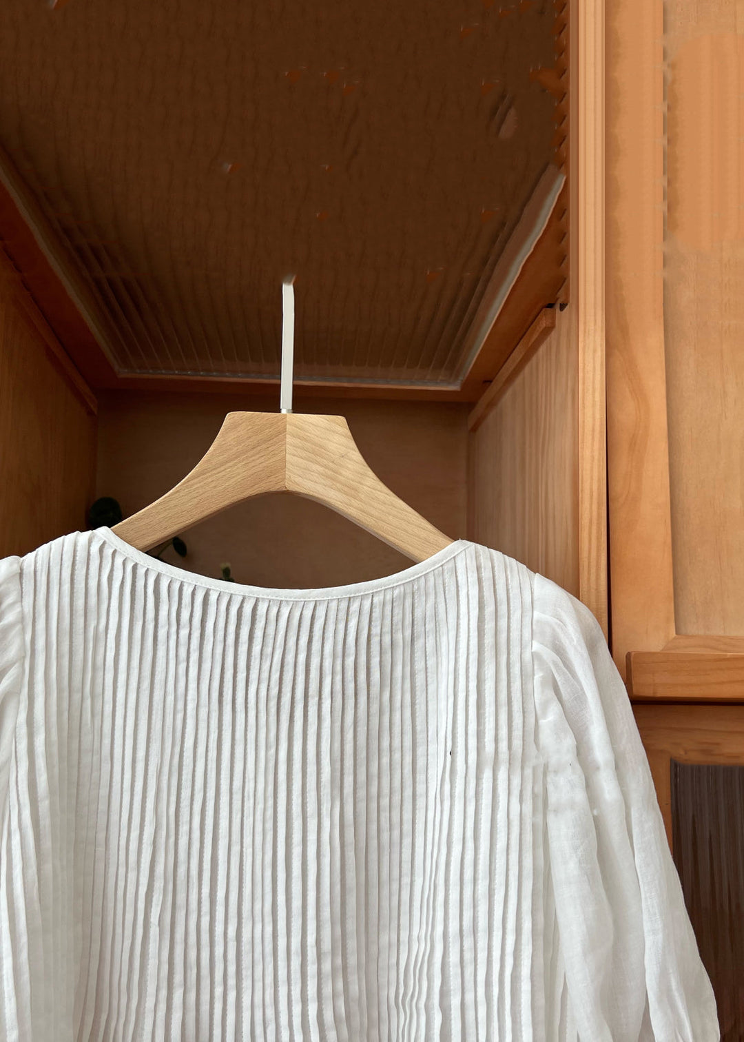 Simple Coffee O Neck Wrinkled Linen Shirt Half Sleeve