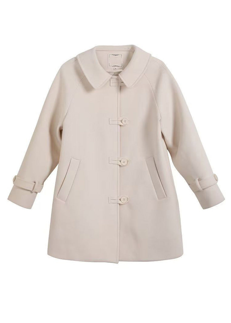 Simple Coffee Peter Pan Collar Pockets Woolen Trench Winter