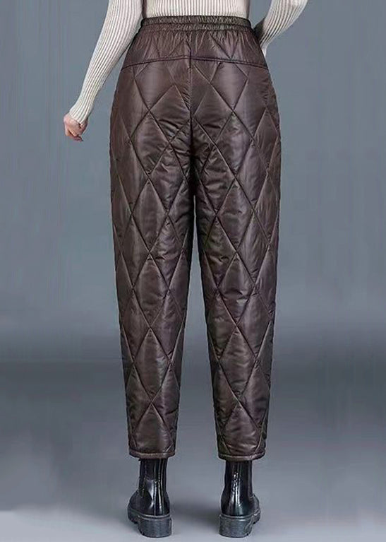 Simple Coffee Pockets Thick High Waist Fine Cotton Filled Harem Pants