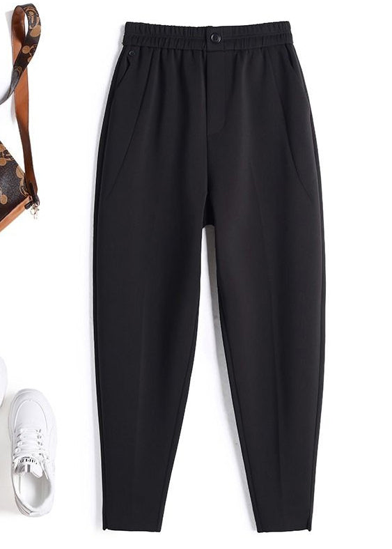 Simple Coffee Solid Pockets High Waist Cotton Crop Pants Spring