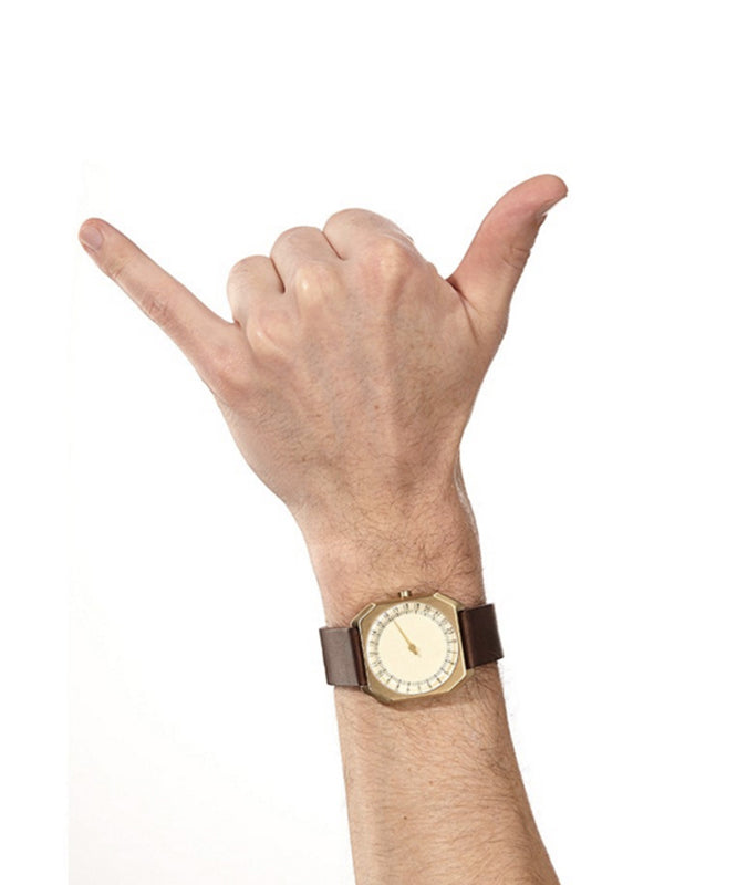 Simple Coffee Stainless Steel Genuine Leather Tempered Glass Watch