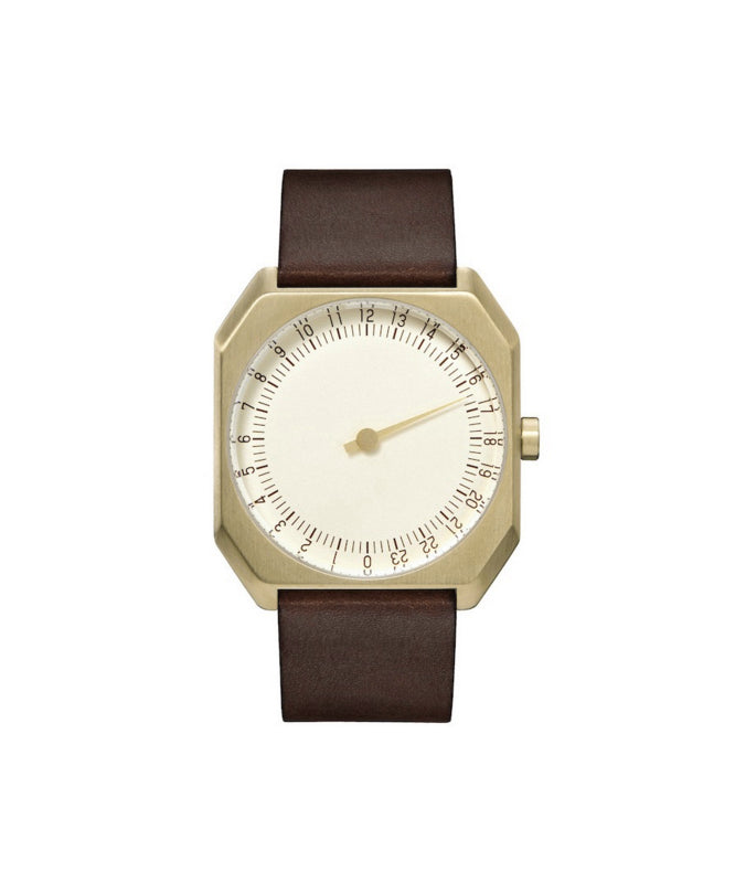 Simple Coffee Stainless Steel Genuine Leather Tempered Glass Watch