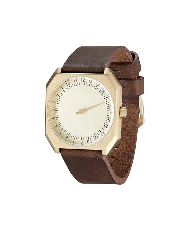 Simple Coffee Stainless Steel Genuine Leather Tempered Glass Watch