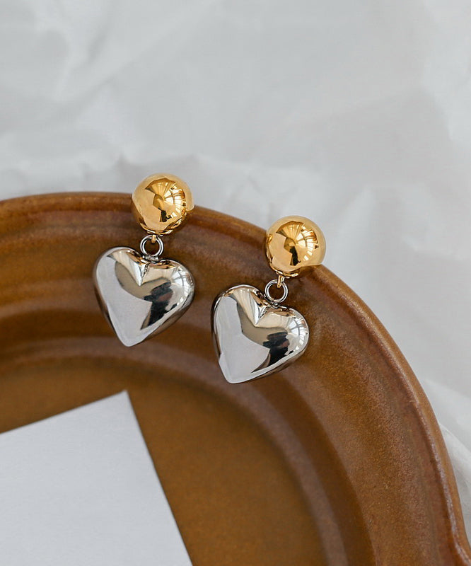 Simple Colorblock Copper Overgild Love Stud Earrings