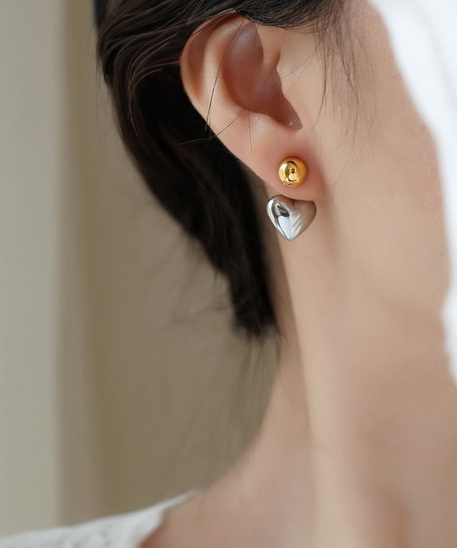 Simple Colorblock Copper Overgild Love Stud Earrings