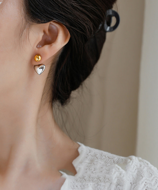 Simple Colorblock Copper Overgild Love Stud Earrings