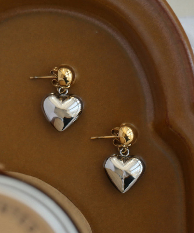 Simple Colorblock Copper Overgild Love Stud Earrings