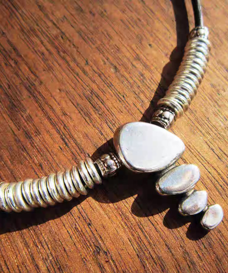 Simple Colorblock Leather Alloy Patchwork Pendant Necklace - Omychic