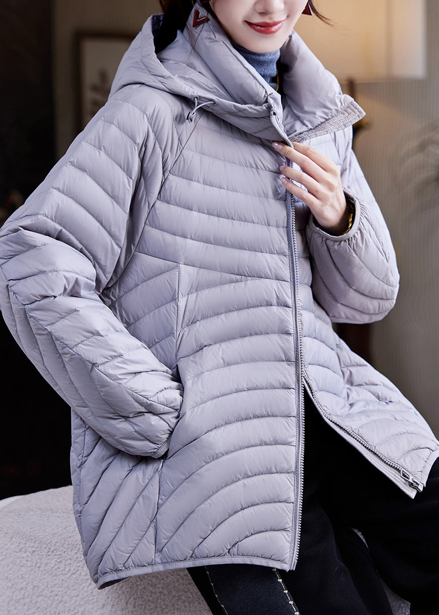 Simple Dark Purple Zippered Pockets Patchwork Hooded Parka Winter